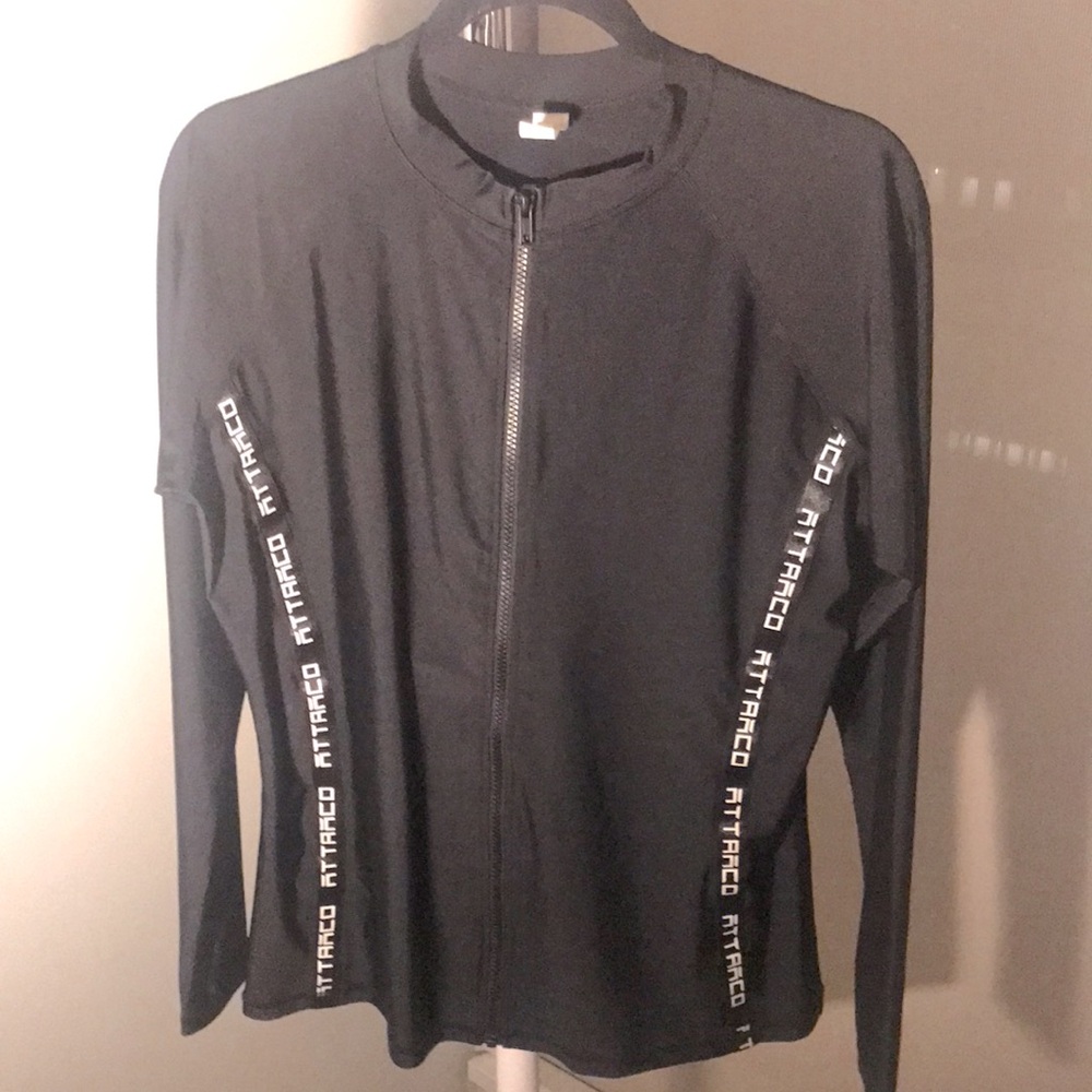 Black Zip-Up Jacket with White Logo